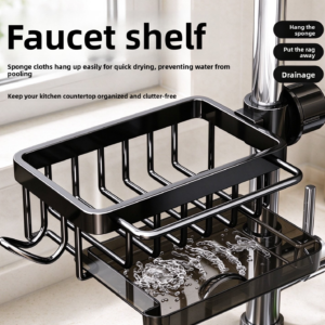 Kitchen Stainless Steel Faucet Sink Rack with Drip Tray and Cloth Holder