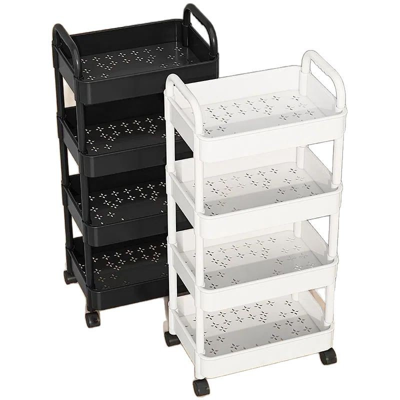 Foldable Multi-Layer Plastic Rolling Storage Cart with Wheels for Kitchen and Bathroom - Image 2